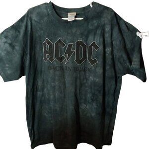 Vintage Liquid Blue AC DC Back In Black Tie Dye T Shirt 2X Cotton Rock Band Tee